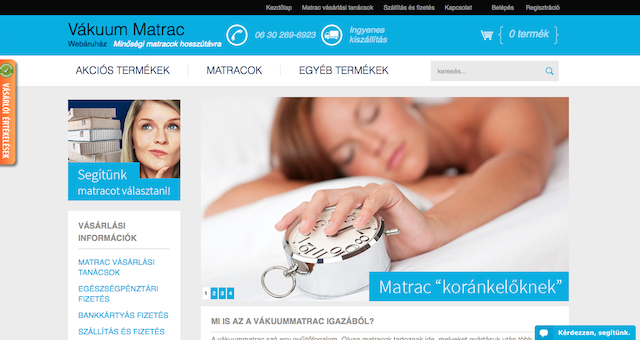 A Vákuum Matrac Webáruház új dizájnja